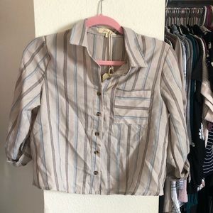 Cream Striped Button-Up Crop Top